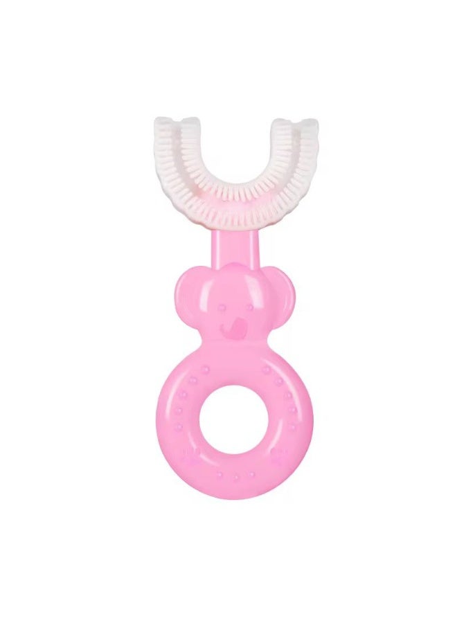 Children's toothbrush, U-shaped toothbrush, soft silicone bristles, 360° oral hygiene toothbrush, children's toothbrush for ages 2-6 years, 1 piece - (pink) - Image 1